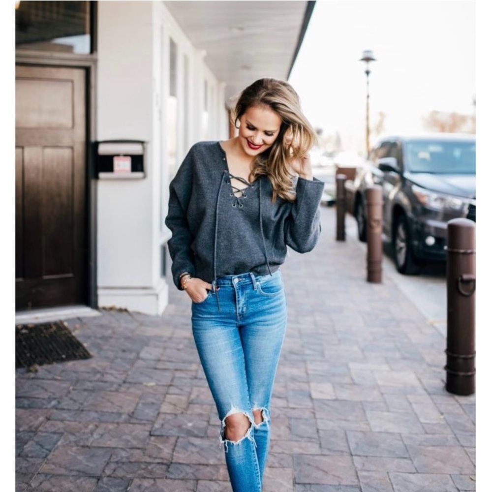 VINCE Lace-Up Pullover Sweater